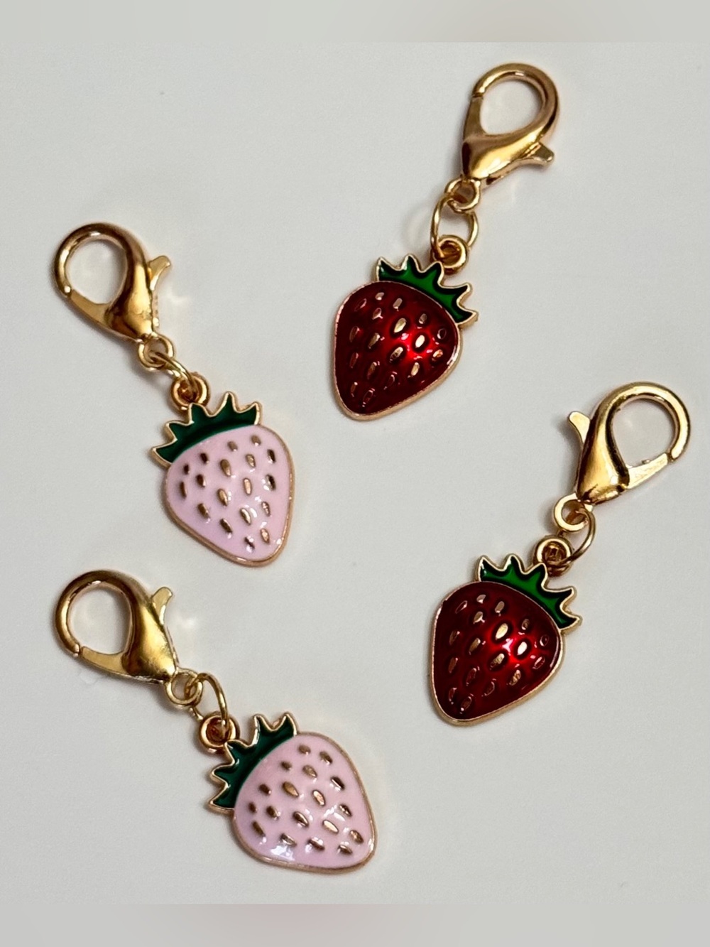 Mini Strawberry Clip Charms (2) Pick Your Color Kawaii Zipper Pull NWOT - Picture 1 of 2